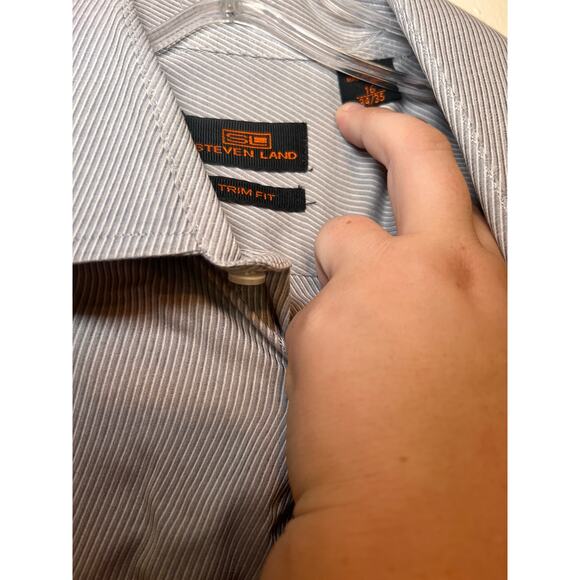 Steven Land Trim Fit Striped Gray Shirt Size 16 33-25 - Picture 2 of 3